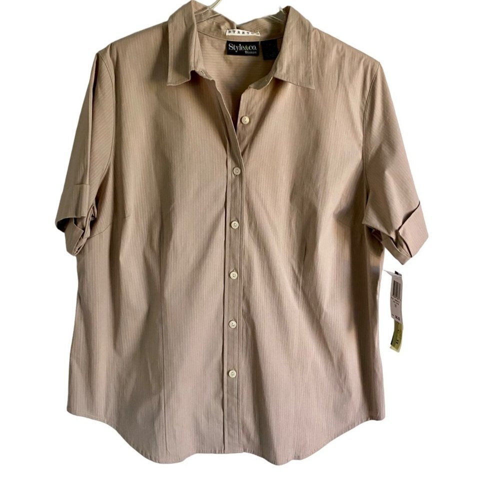 Style & Co Stretch Button Up Short Sleeve Shirt Size 16W NEW NWT
